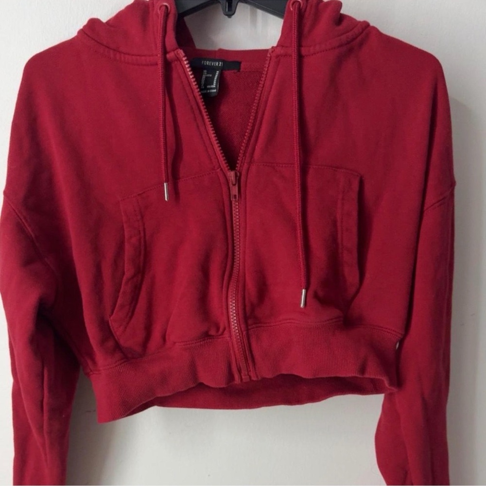 Forever 21 Scarlet Zip-Up Cropped Hoodie
